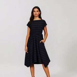 Ted Baker Linnie Striped Asymmetrical Hem Dress Size XS 0 Dark Blue Navy Stripe